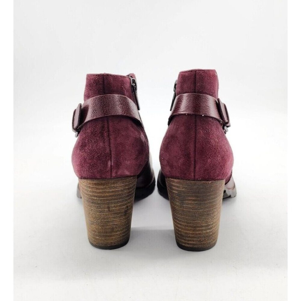 CLARKS Womens Mission Parker Size 6.5 Block Heel Bootie Burgundy Leather Suede 9 - Picture 4 of 10